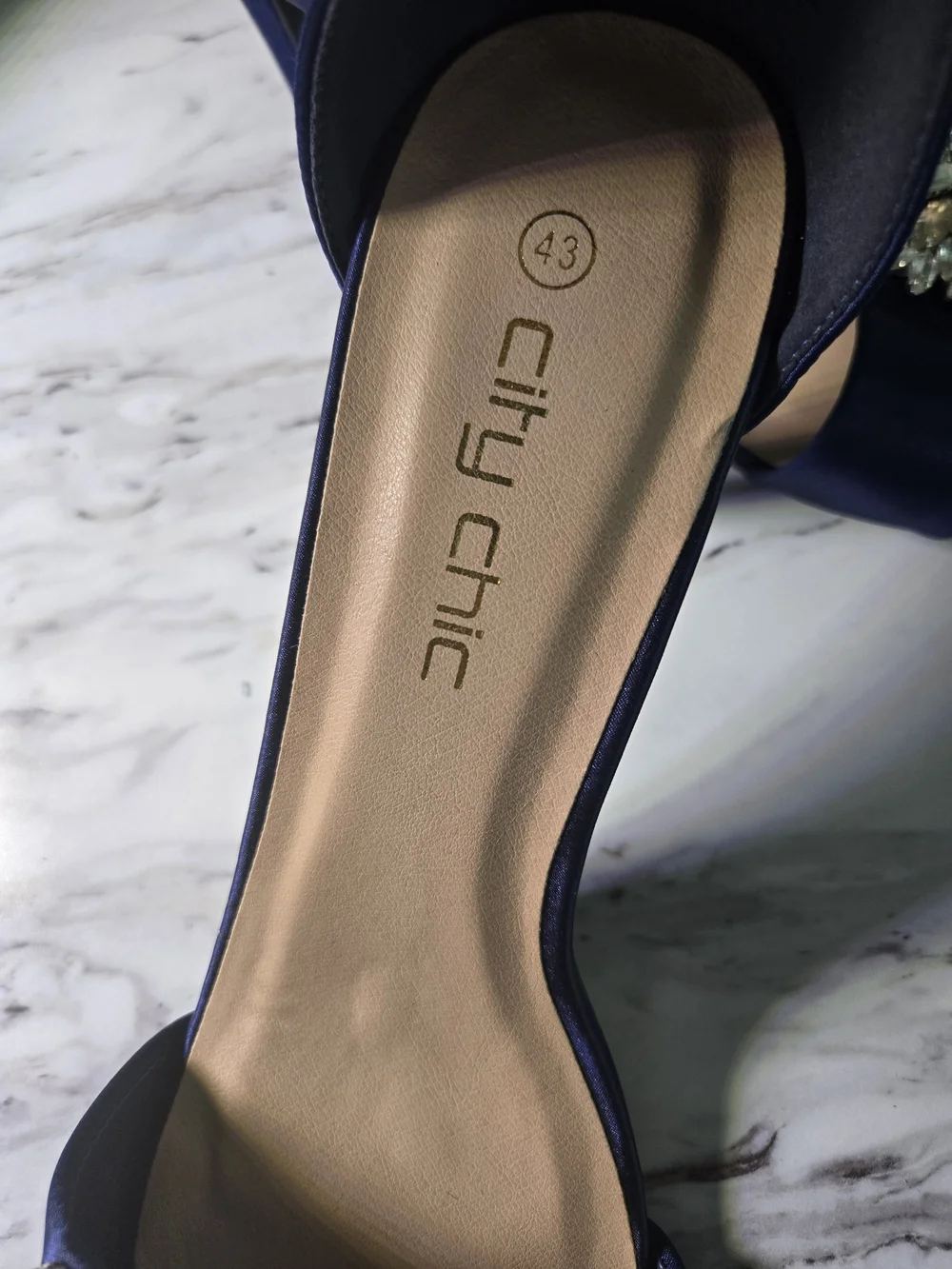 City Chic Navy Satin Embellished Ankle-Strap Heels - Never Worn